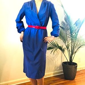 Vintage 1980s 80s Glam Belted Dress Puffed Sleeves